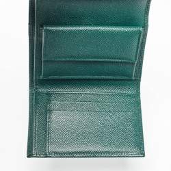 Pre Owned Dolce & Gabbana Green Leather Logo Plaque Trifold Wallet