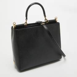 Dolce & Gabbana Black Leather Miss Sicily Shopper Tote