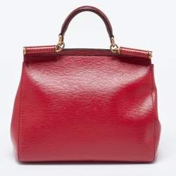 Dolce & Gabbana Red Watersnake and Leather Large Miss Sicily Top Handle Bag