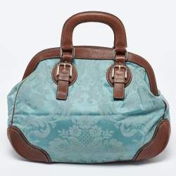 Dolce & Gabbana Brown/Blue Brocade Fabric and Leather Miss Romantique Satchel