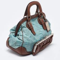 Dolce & Gabbana Brown/Blue Brocade Fabric and Leather Miss Romantique Satchel