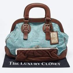 Dolce & Gabbana Brown/Blue Brocade Fabric and Leather Miss Romantique Satchel