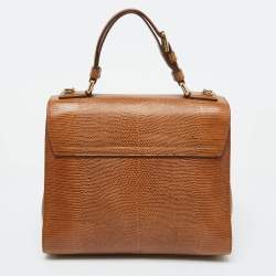 Pre Owned حقيبة دولتشي أند غابانا يد علوية ميس مونيكا صغيرة جلد نقش سحلية بنية شوكو