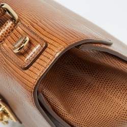 Pre Owned حقيبة دولتشي أند غابانا يد علوية ميس مونيكا صغيرة جلد نقش سحلية بنية شوكو