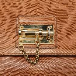 Pre Owned حقيبة دولتشي أند غابانا يد علوية ميس مونيكا صغيرة جلد نقش سحلية بنية شوكو