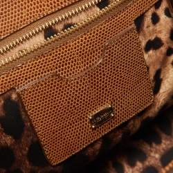 Pre Owned حقيبة دولتشي أند غابانا يد علوية ميس مونيكا صغيرة جلد نقش سحلية بنية شوكو