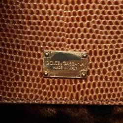 Pre Owned حقيبة دولتشي أند غابانا يد علوية ميس مونيكا صغيرة جلد نقش سحلية بنية شوكو