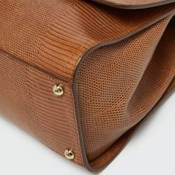 Pre Owned حقيبة دولتشي أند غابانا يد علوية ميس مونيكا صغيرة جلد نقش سحلية بنية شوكو