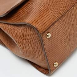 Pre Owned حقيبة دولتشي أند غابانا يد علوية ميس مونيكا صغيرة جلد نقش سحلية بنية شوكو