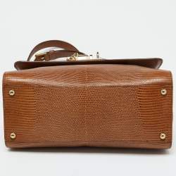 Pre Owned حقيبة دولتشي أند غابانا يد علوية ميس مونيكا صغيرة جلد نقش سحلية بنية شوكو