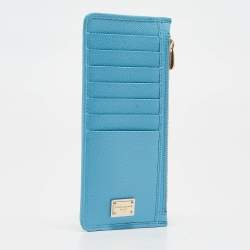 Pre Owned Dolce & Gabbana Navy Blue Leather Zip Long Card Holder