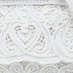 Pre Owned Dolce & Gabbana White Fabric Cordonetto Lace Medium Sicily Cordonetto Top Handle Bag