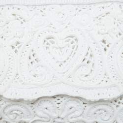 Pre Owned Dolce & Gabbana White Fabric Cordonetto Lace Medium Sicily Cordonetto Top Handle Bag