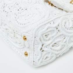 Pre Owned Dolce & Gabbana White Fabric Cordonetto Lace Medium Sicily Cordonetto Top Handle Bag