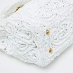 Pre Owned Dolce & Gabbana White Fabric Cordonetto Lace Medium Sicily Cordonetto Top Handle Bag