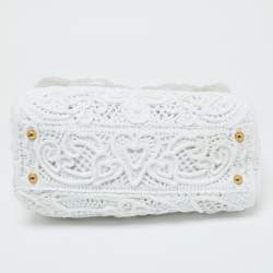 Pre Owned Dolce & Gabbana White Fabric Cordonetto Lace Medium Sicily Cordonetto Top Handle Bag