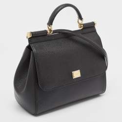 Pre Owned Dolce & Gabbana Black Leather Regular Miss Sicily Top Handle Bag