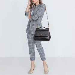 Pre Owned Dolce & Gabbana Black Leather Regular Miss Sicily Top Handle Bag