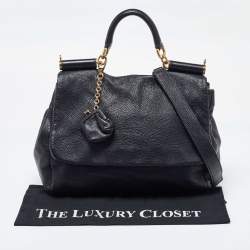 Pre Owned Dolce & Gabbana Black Leather Large Miss Sicily Top Handle Bag