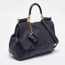 Pre Owned Dolce & Gabbana Black Leather Large Miss Sicily Top Handle Bag