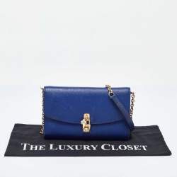 Pre Owned Dolce & Gabbana Blue Leather Padlock Chain Shoulder Bag