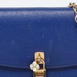 Pre Owned Dolce & Gabbana Blue Leather Padlock Chain Shoulder Bag
