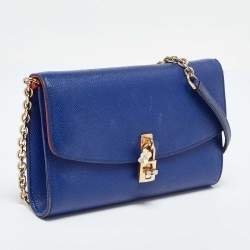 Pre Owned Dolce & Gabbana Blue Leather Padlock Chain Shoulder Bag