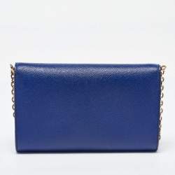 Pre Owned Dolce & Gabbana Blue Leather Padlock Chain Shoulder Bag