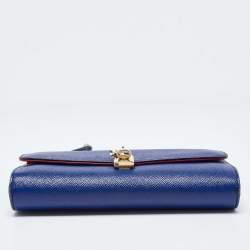 Pre Owned Dolce & Gabbana Blue Leather Padlock Chain Shoulder Bag
