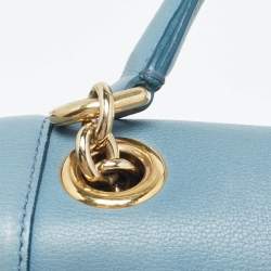 Pre Owned Dolce & Gabbana Light Blue Leather Padlock Top Handle Bag