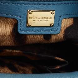 Pre Owned Dolce & Gabbana Light Blue Leather Padlock Top Handle Bag