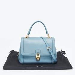 Pre Owned Dolce & Gabbana Light Blue Leather Padlock Top Handle Bag