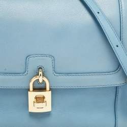 Pre Owned Dolce & Gabbana Light Blue Leather Padlock Top Handle Bag