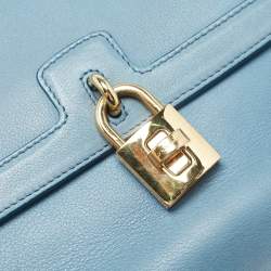 Pre Owned Dolce & Gabbana Light Blue Leather Padlock Top Handle Bag