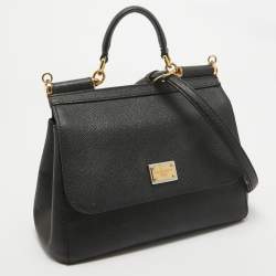 Pre Owned Dolce & Gabbana Black Leather Medium Miss Sicily Top Handle Bag