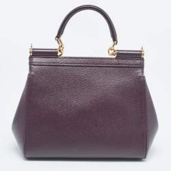 Pre Owned Dolce & Gabbana Plum Leather Small Miss Sicily Top Handle Bag
