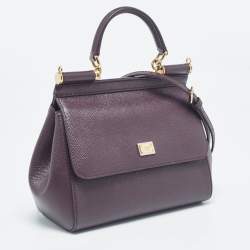 Pre Owned Dolce & Gabbana Plum Leather Small Miss Sicily Top Handle Bag