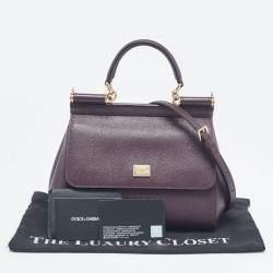 Pre Owned Dolce & Gabbana Plum Leather Small Miss Sicily Top Handle Bag