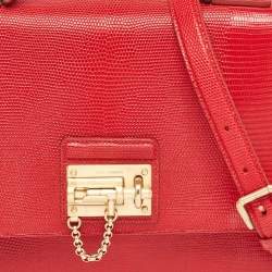 Pre Owned Dolce & Gabbana Red Lizard Embossed Leather Medium Miss Monica Top Handle Bag
