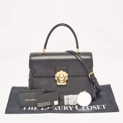 Pre Owned Dolce & Gabbana Black Leather and Python Lucia Top Handle Bag