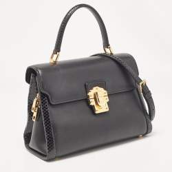 Pre Owned Dolce & Gabbana Black Leather and Python Lucia Top Handle Bag