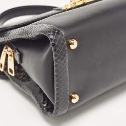 Pre Owned Dolce & Gabbana Black Leather and Python Lucia Top Handle Bag
