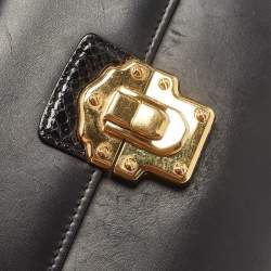 Pre Owned Dolce & Gabbana Black Leather and Python Lucia Top Handle Bag