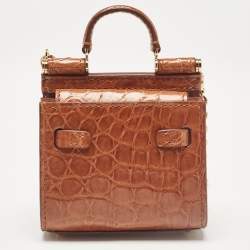 Pre Owned Dolce & Gabbana Brown Crocodile Sicily 58 Micro Bag
