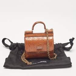 Pre Owned Dolce & Gabbana Brown Crocodile Sicily 58 Micro Bag
