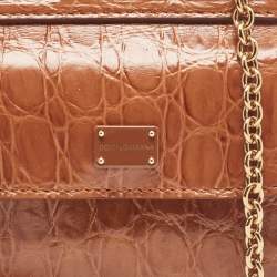 Pre Owned Dolce & Gabbana Brown Crocodile Sicily 58 Micro Bag