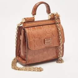 Pre Owned Dolce & Gabbana Brown Crocodile Sicily 58 Micro Bag
