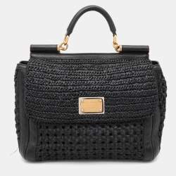 Pre Owned Dolce & Gabbana Black Leather and Raffia Miss Sicily Top Handle Bag