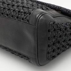 Pre Owned Dolce & Gabbana Black Leather and Raffia Miss Sicily Top Handle Bag