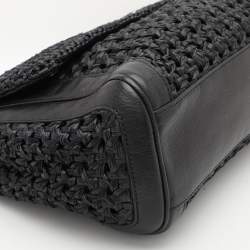 Pre Owned Dolce & Gabbana Black Leather and Raffia Miss Sicily Top Handle Bag